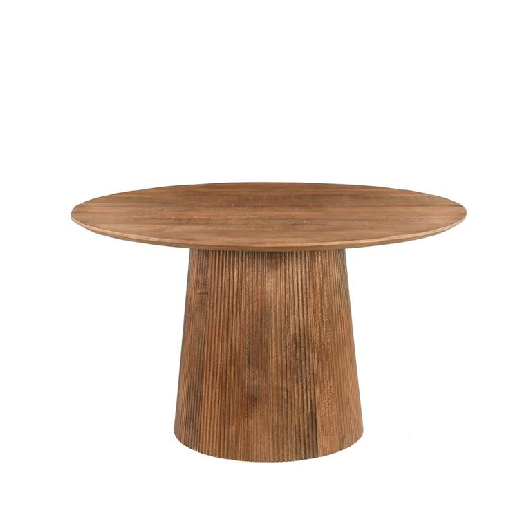 Salvator Fluted Dining Table - 130cm - 4 Seater - Round - Pedestal - Natural - Mango Wood