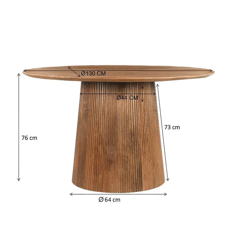 Salvator Fluted Dining Table - 130cm - 4 Seater - Round - Pedestal - Natural - Mango Wood