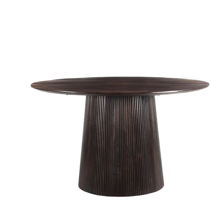 Salvator Fluted Dining Table - 130cm - 4 Seater - Round - Pedestal - Walnut - Mango Wood