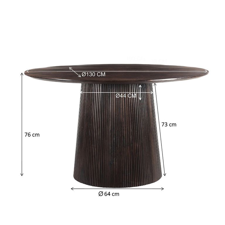 Salvator Fluted Dining Table - 130cm - 4 Seater - Round - Pedestal - Walnut - Mango Wood