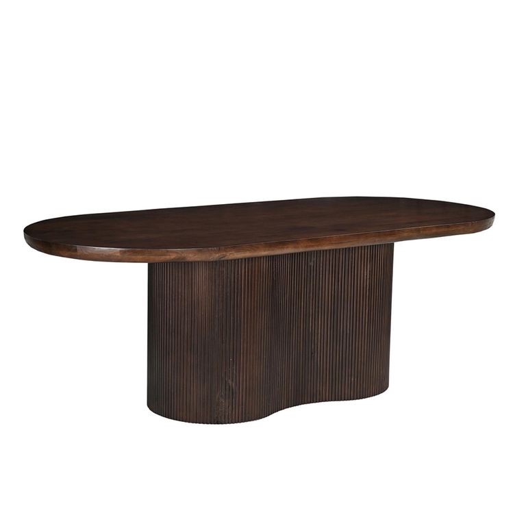 Sevilla Curved Fluted Dining Table - 220cm - 8 Seater - Oval - Pedestal - Chestnut - Mango Wood