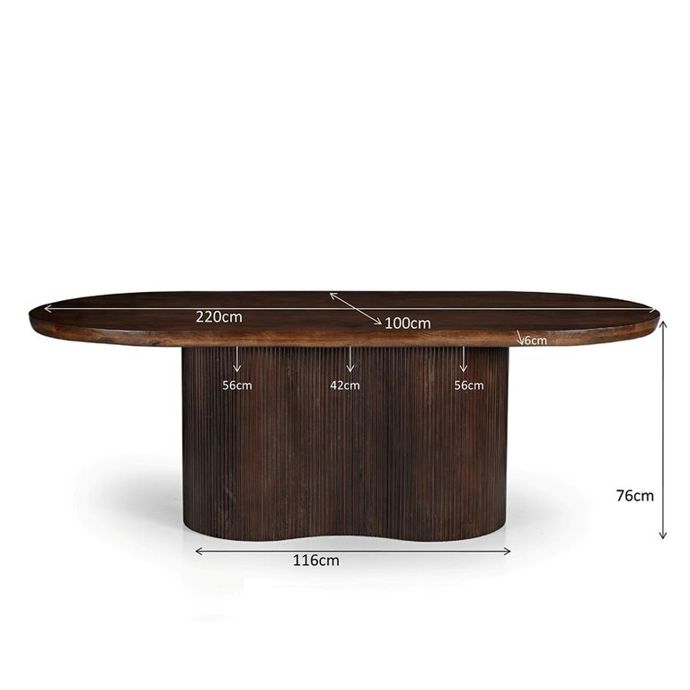 Sevilla Curved Fluted Dining Table - 220cm - 8 Seater - Oval - Pedestal - Chestnut - Mango Wood