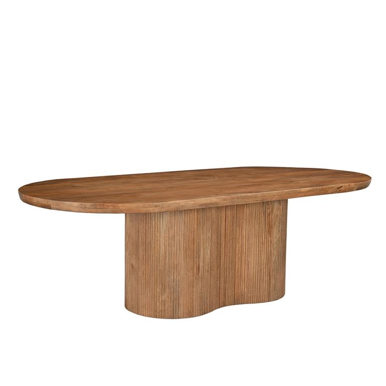 Sevilla Curved Fluted Dining Table - 220cm - 8 Seater - Oval - Pedestal - Natural - Mango Wood