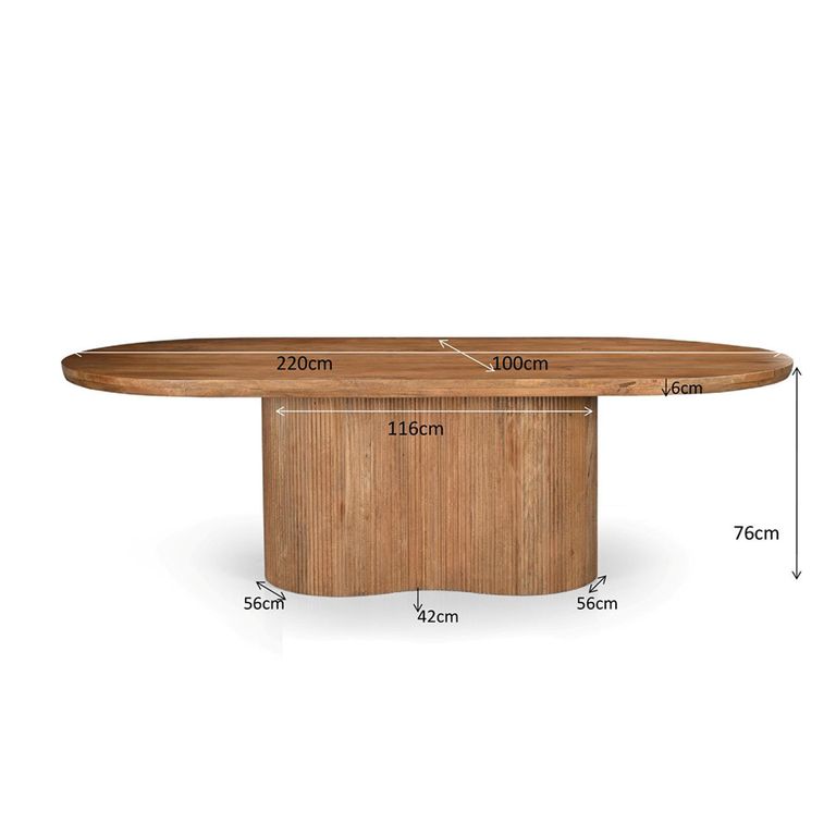 Sevilla Curved Fluted Dining Table - 220cm - 8 Seater - Oval - Pedestal - Natural - Mango Wood