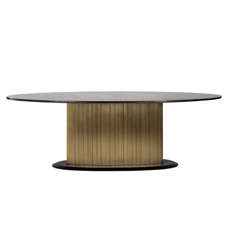 Ironville Brass Ribbed 10 Seater Oval Pedestal Dining Table