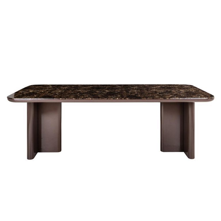 Almundi Dining Table - 230cm - 10 Seater - Double Pedestal - Chocolate Brown - Ceramic