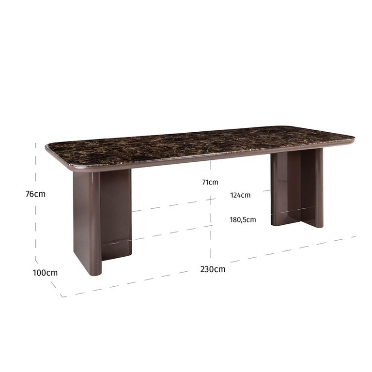 Almundi Dining Table - 230cm - 10 Seater - Double Pedestal - Chocolate Brown - Ceramic