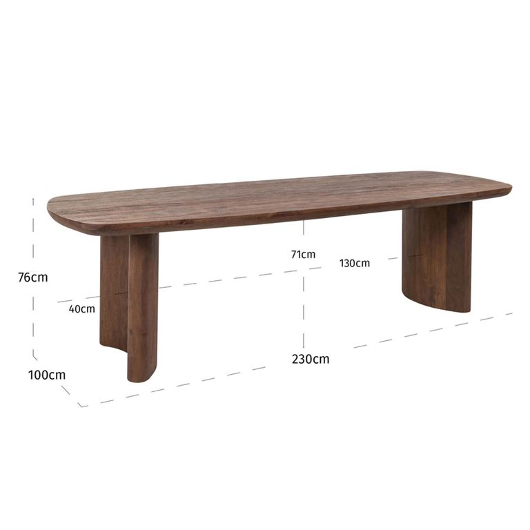 Baldwin Dining Table - 230cm - 10 Seater - Double Pedestal - Mango Wood