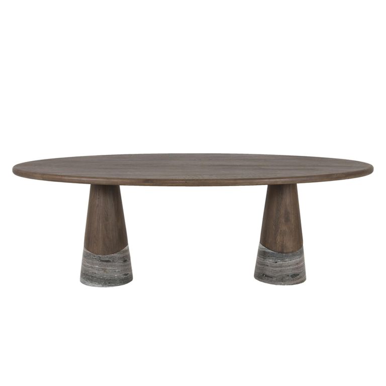 Harper Dining Table - 230cm - 10 Seater - Oval - Double Pedestal - Smoked Charcoal - Oak