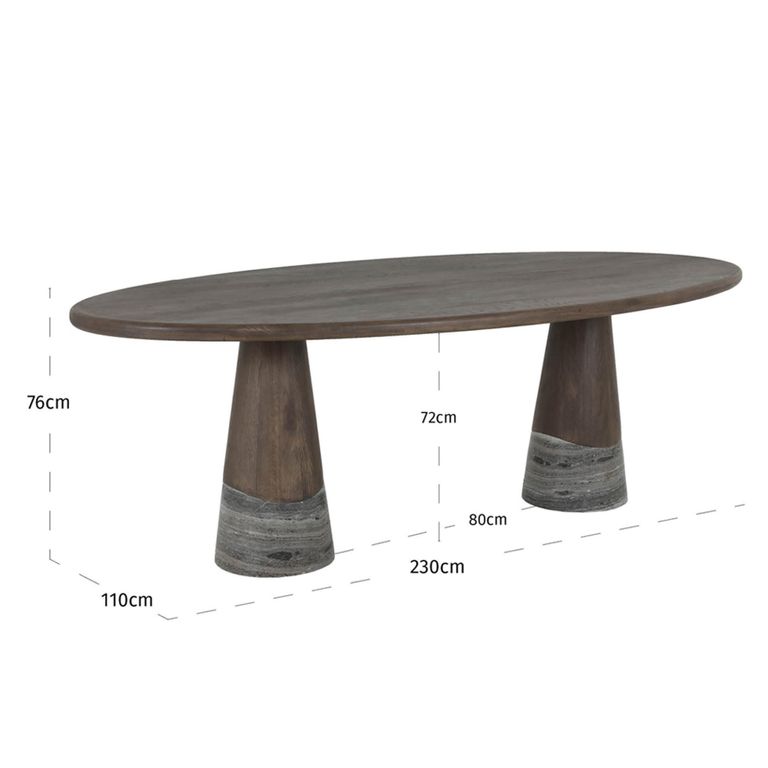 Harper Dining Table - 230cm - 10 Seater - Oval - Double Pedestal - Smoked Charcoal - Oak