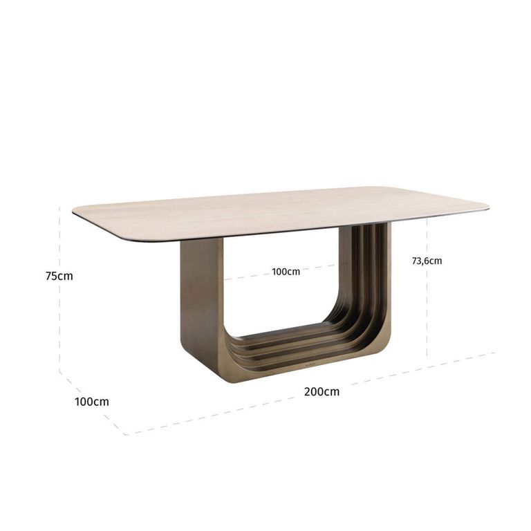 Maxfield Dining Table - 200cm - 8 Seater - Pedestal - Beige - Ceramic