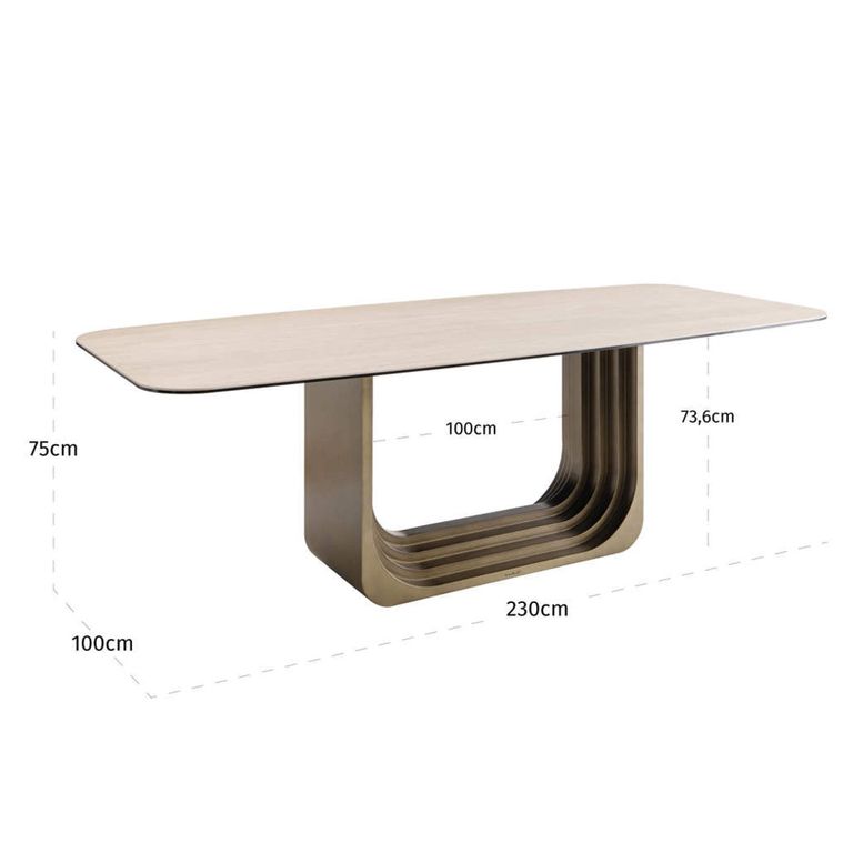 Maxfield Dining Table - 230cm - 10 Seater - Pedestal - Beige - Ceramic