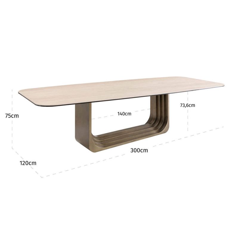 Maxfield Dining Table - 300cm - 12 Seater - Pedestal - Beige - Ceramic