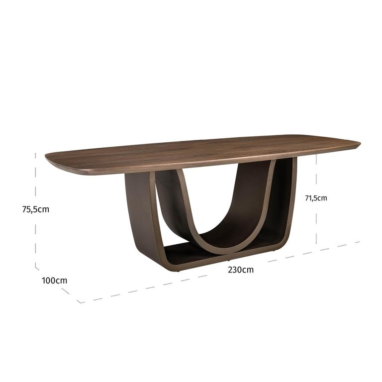 Windsor Dining Table - 230cm - 10 Seater - Pedestal Base - Walnut and Brass - Wood
