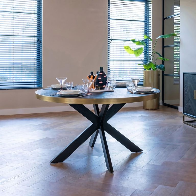 Bloomville Shagreen 6 Seater Round Dining Table with Spider Legs