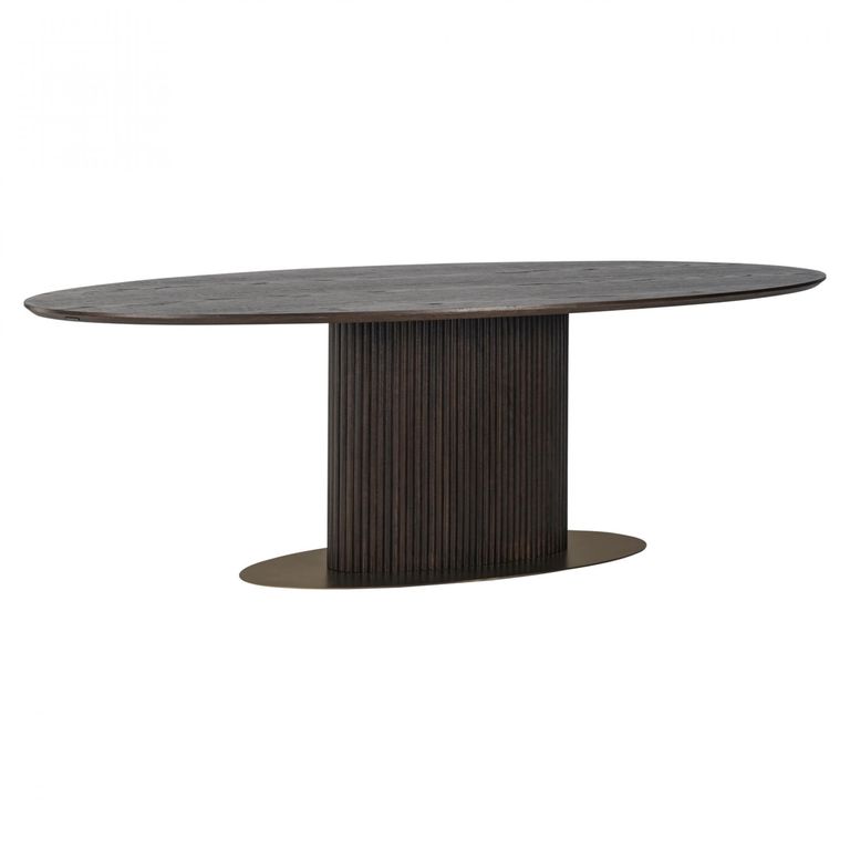 Luxor Brushed Brass Ribbed 12 Seater Oval Pedestal Dining Table