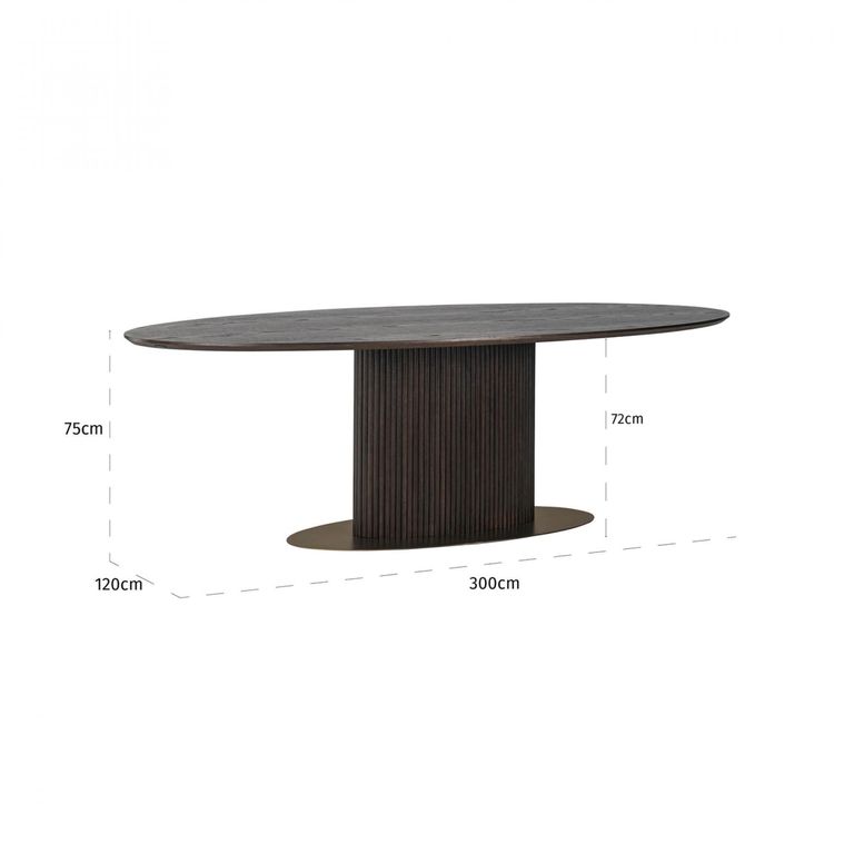 Luxor Brushed Brass Ribbed 12 Seater Oval Pedestal Dining Table