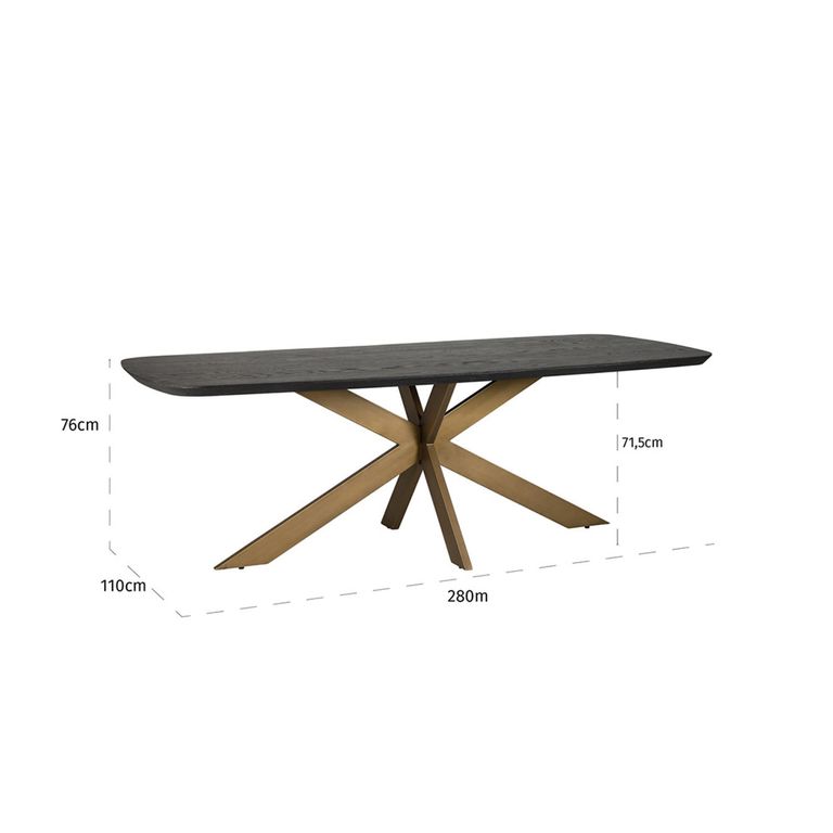 Cambon Dark Oak and Brass 12 Seater Dining Table with Spider Legs