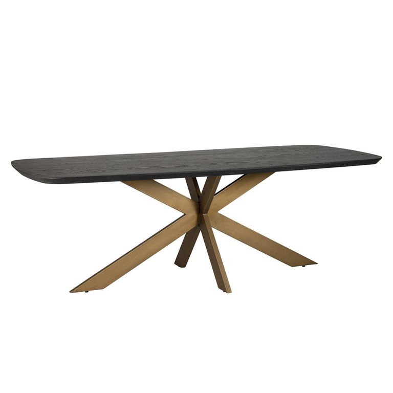Cambon Dark Oak and Brass 8 Seater Dining Table with Spider Legs