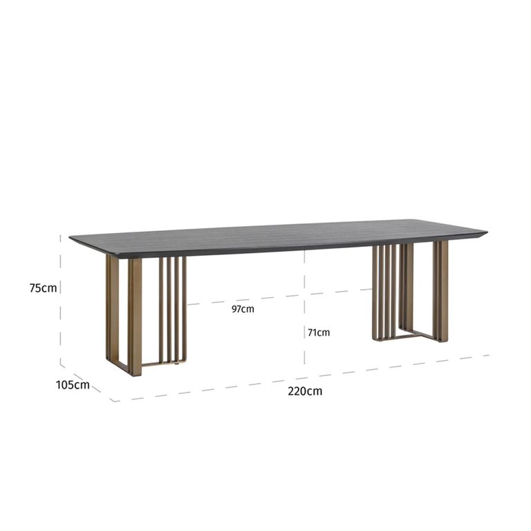 Alexander Jones Dining Table - 220cm - 10 Seater - Double Pedestal - Charcoal and Brass