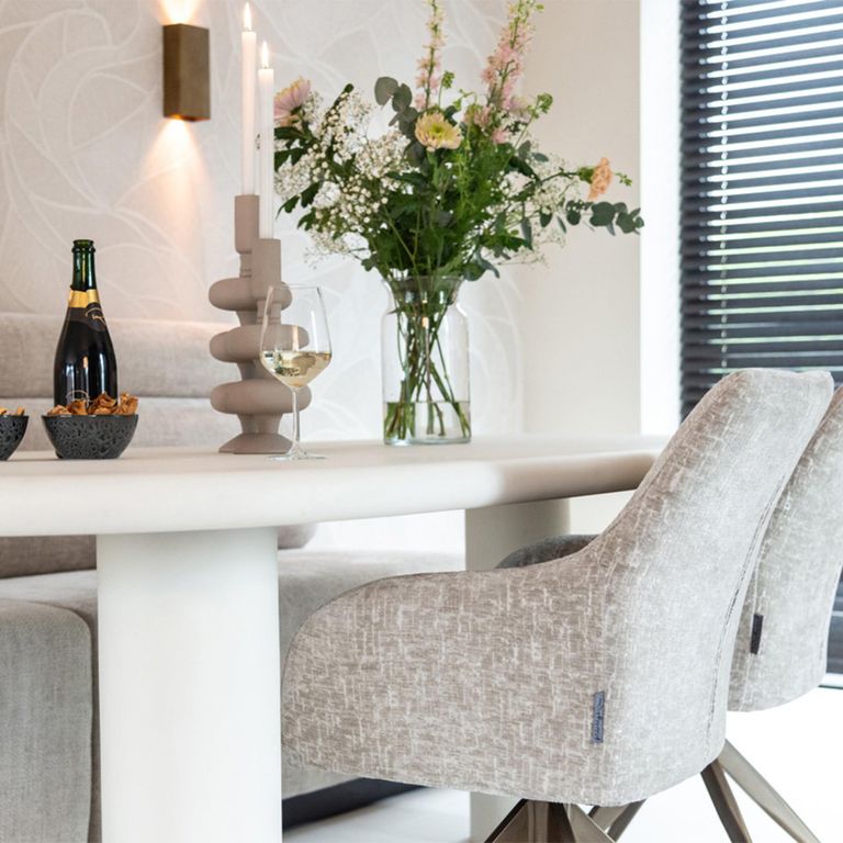 Bloomstone White Lime Plaster 8 Seater Pedestal Dining Table