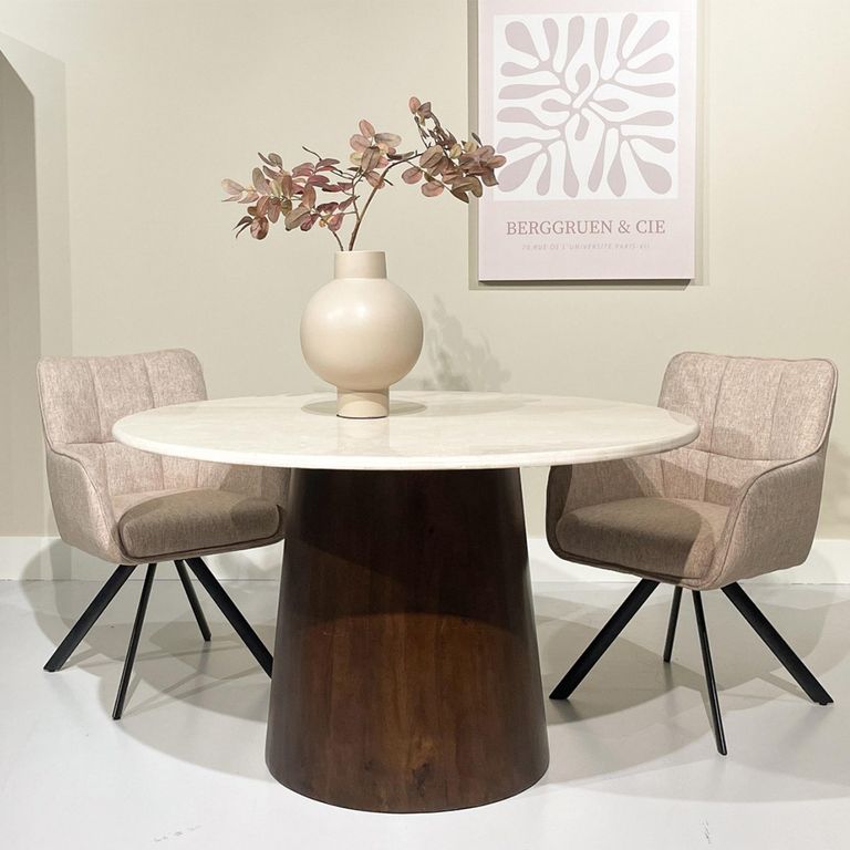 Brix Bottecino Dining Table - 130cm - 4 Seater - Pedestal - Chestnut - Ceramic and Mango Wood