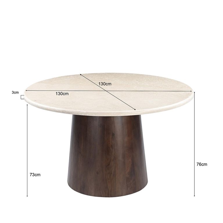 Brix Bottecino Dining Table - 130cm - 4 Seater - Pedestal - Chestnut - Ceramic and Mango Wood