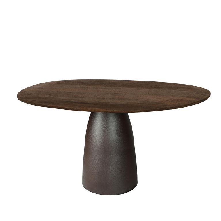 Brix Marron Dining Table - 140cm - 6 Seater - Pedestal - Espresso - Mango Wood and Metal