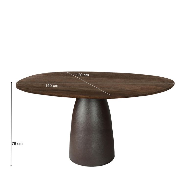 Brix Marron Dining Table - 140cm - 6 Seater - Pedestal - Espresso - Mango Wood and Metal