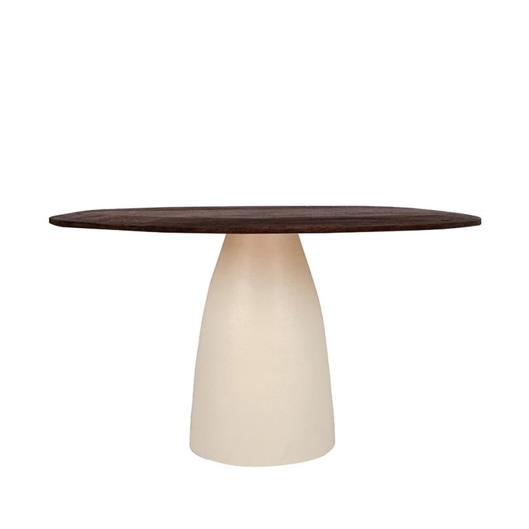 Brix Marron Dining Table - 140cm - 6 Seater - Pedestal - Off White - Mango Wood and Metal