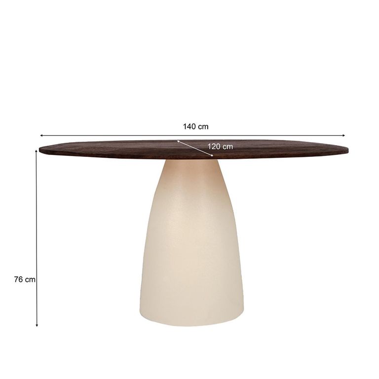 Brix Marron Dining Table - 140cm - 6 Seater - Pedestal - Off White - Mango Wood and Metal