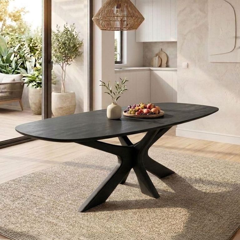 Montereux Dining Table - 220cm - 8 Seater - Oval - Spider Legs - Charcoal - Mango Wood