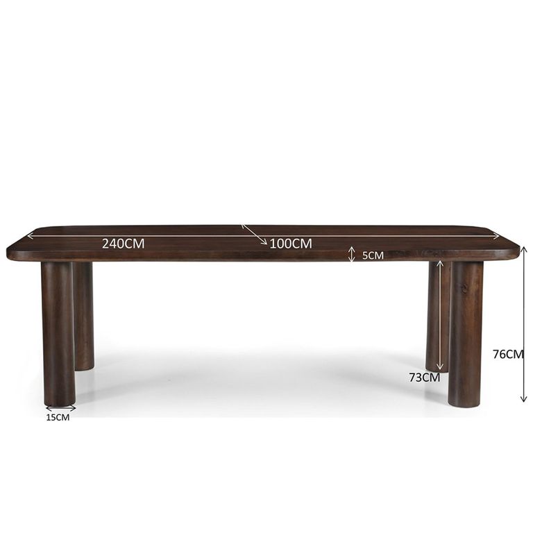 Brix Badou Dining Table - 240cm - 10 Seater - Chestnut - Mango Wood