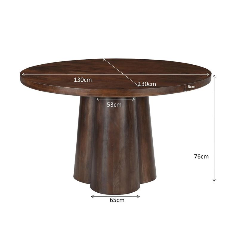 Brix Clubs Dining Table - 130cm - 4 Seater - Round - Pedestal - Chestnut - Mango Wood