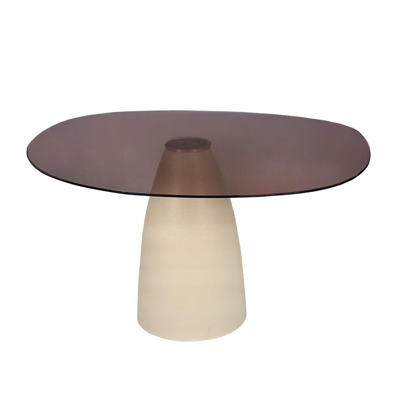 Brix Mylon Dining Table - 140cm - 6 Seater - Cone Base - Off White - Glass and Metal