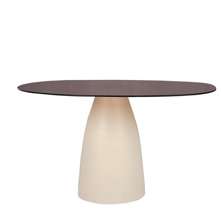 Brix Mylon Dining Table - 140cm - 6 Seater - Cone Base - Off White - Glass and Metal