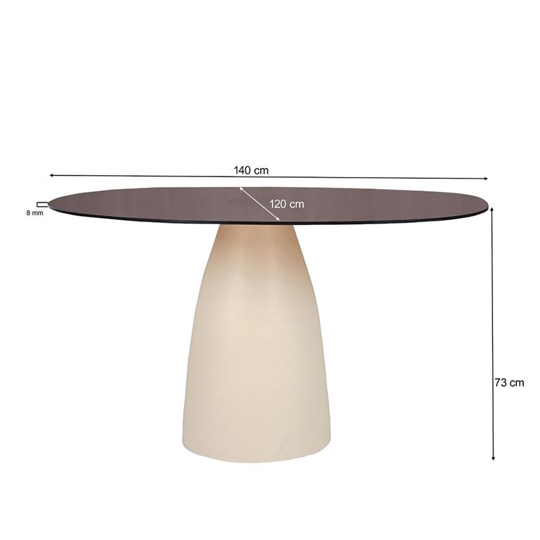 Brix Mylon Dining Table - 140cm - 6 Seater - Cone Base - Off White - Glass and Metal