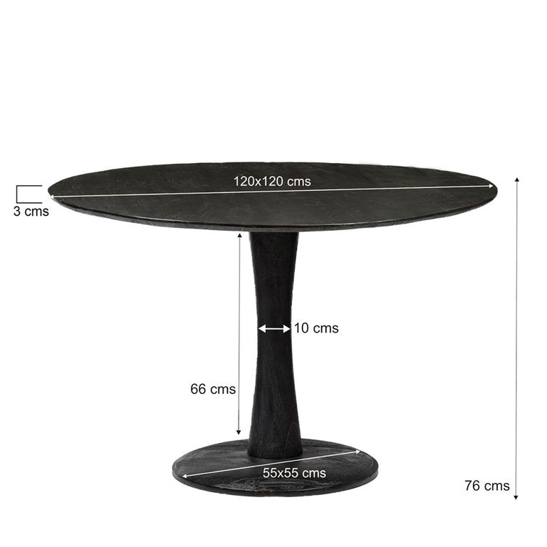 Brix Vivian Dining Table - 120cm - 4 Seater - Round - Pedestal - Black - Mango Wood