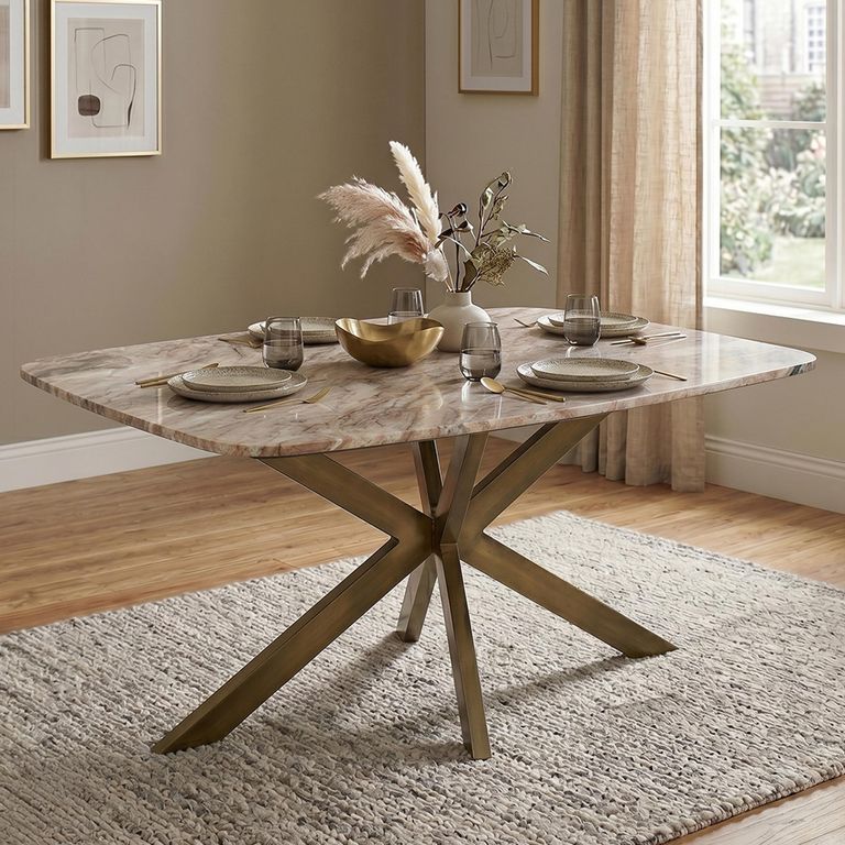 Bottega Dining Table - 190cm - 8 Seater - Spider Legs - Blush Beige - Marble and Metal