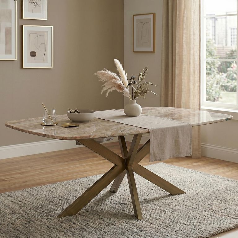 Bottega Dining Table - 220cm - 10 Seater - Spider Legs - Blush Beige - Marble and Metal