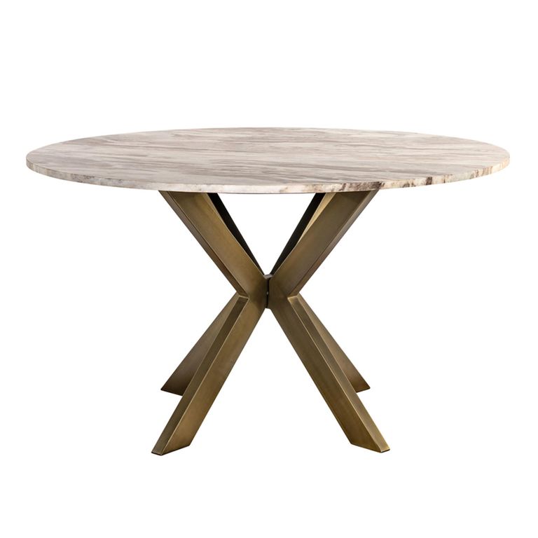 Bottega Dining Table - 140cm - 6 Seater - Spider Legs - Round - Blush Beige - Marble and Metal