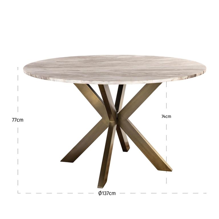 Bottega Dining Table - 140cm - 6 Seater - Spider Legs - Round - Blush Beige - Marble and Metal