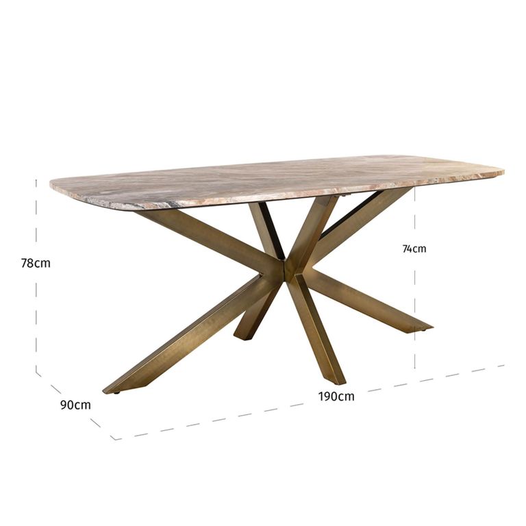Bottega Dining Table - 190cm - 8 Seater - Spider Legs - Blush Beige - Marble and Metal