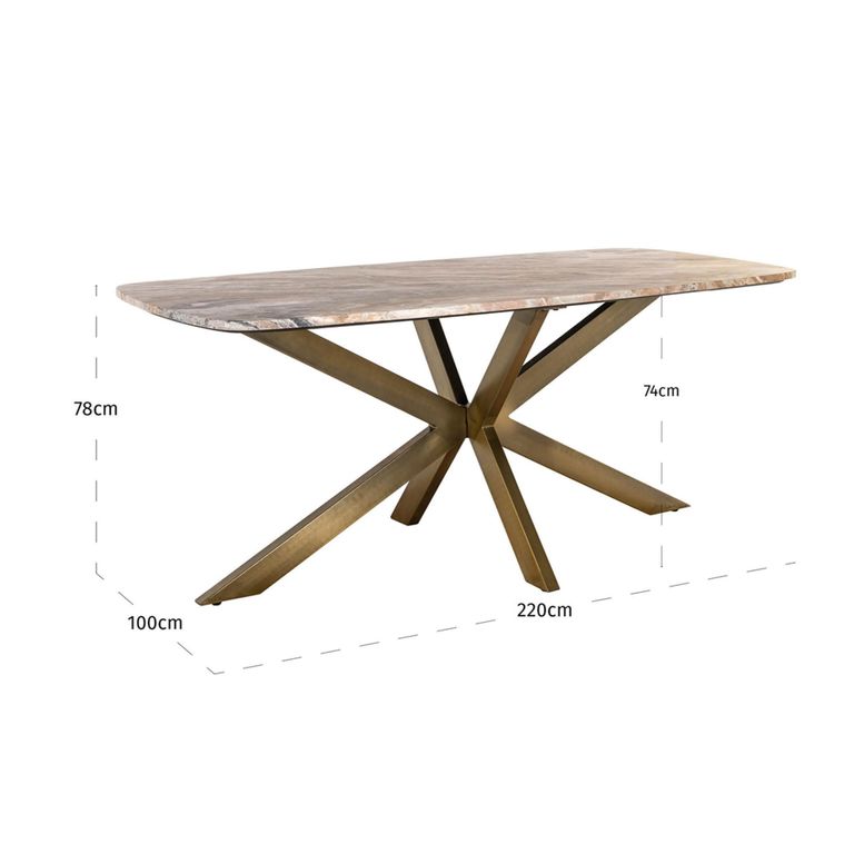 Bottega Dining Table - 220cm - 10 Seater - Spider Legs - Blush Beige - Marble and Metal