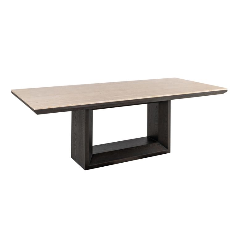 Claremont Dining Table - 230cm - 10 Seater - Pedestal - Brown - Travertine Top