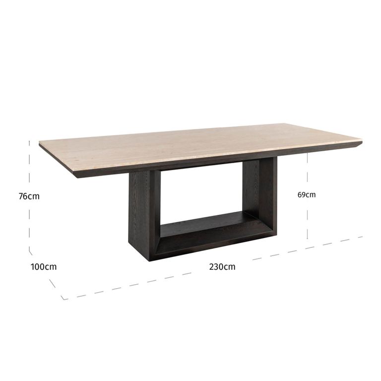 Claremont Dining Table - 230cm - 10 Seater - Pedestal - Brown - Travertine Top