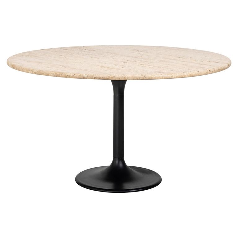 Hampton Travertine Beige 6 Seater Round Dining Table with Black Tulip Base