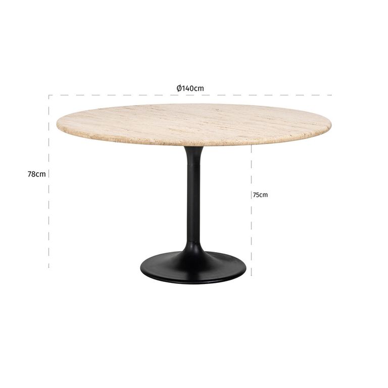 Hampton Travertine Beige 6 Seater Round Dining Table with Black Tulip Base
