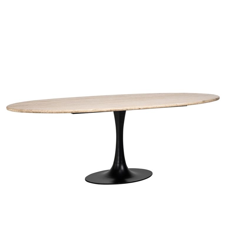 Hampton Travertine Beige 8 Seater Oval Dining Table with Back Tulip Base