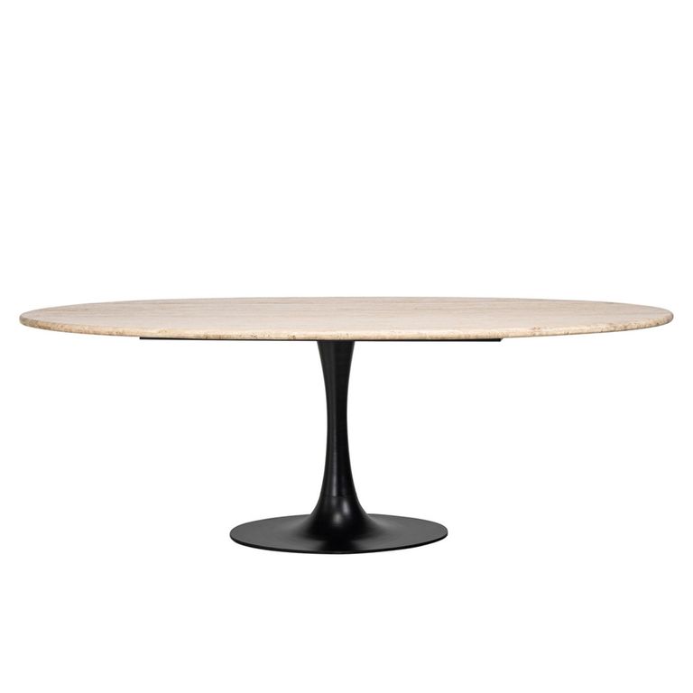 Hampton Travertine Beige 8 Seater Oval Dining Table with Back Tulip Base